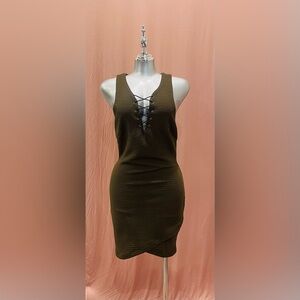 Astr Lace-Up Olive Green Mini Dress
